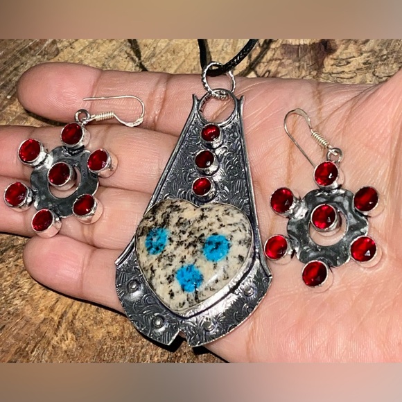 K2 Azurite Granite Pendant & Earrings Set - Picture 1 of 6